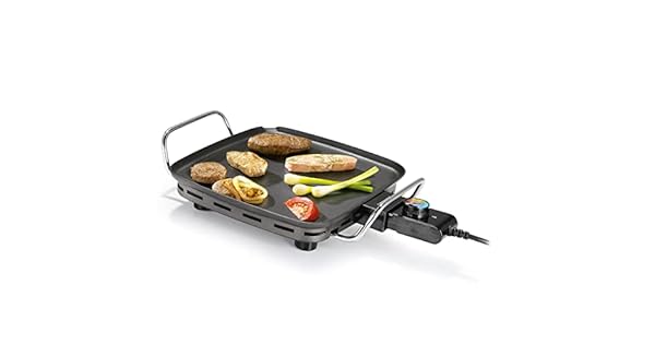 Princess 102210 Plancha compacta cuadrada con revestimiento antiadherente de doble capa 1900 W superficie de 28 x 28 cm aluminio fundido asas fras al tacto termostato regulable