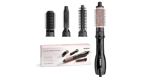 BaByliss Smooth Finish 1200  Cepillo de Aire Caliente 4en1 para Secar Alisar Dar Volumen y Moldear Tecnologa Inica  Cermica 4 Accesorios 1200W NegroRosa AS122E