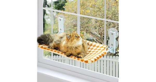 EDAGNY Hamaca Ventana Gato Plegable 54x30cm Ligero con Funda Lavable Marrn M