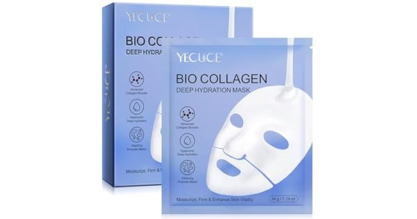 6 Piezas Mascarilla Facial Mascarilla de Colgeno Facial Reduce Lneas Finas y Arrugas Minimiza los poros mejora la elasticidad Mascarilla de Hidrogel Calmante e Hidratante de Noche