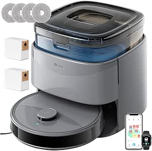 Lefant M3 Robot Vacuum Cleaner and Floor Mops, All-in-One 12000 Pa, 220min, Auto-Empty 3.2L, Self-Washing/Drying Mop, dToF Laser Navigation, Avoid Obstacles, Alexa/App/i Watch/2.4G & 5GHz WiFi, Grey