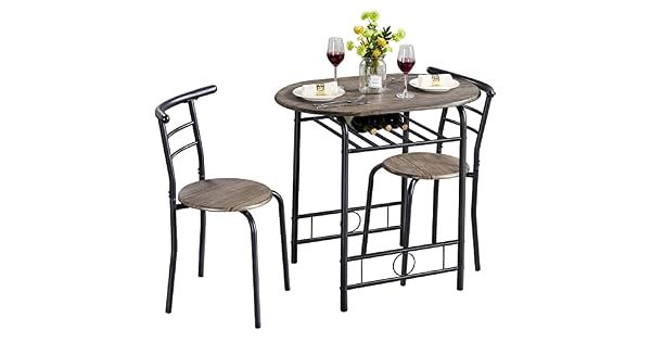 Yaheetech Conjunto de Mesa y 2 Sillas de Comedor 80X53 cm Gris Oscuro