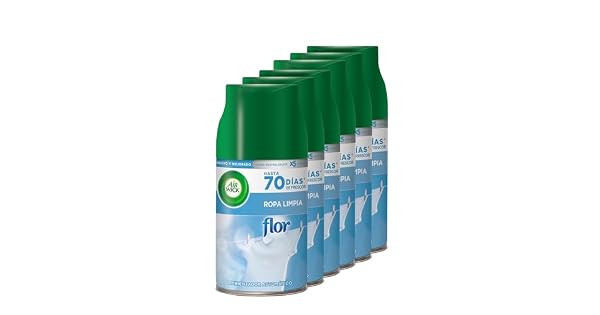 Air Wick Freshmatic  Recambios de ambientador spray automtico Esencia para casa con aroma a Flor Ropa Limpia Azul 250 ml Paquete de 6