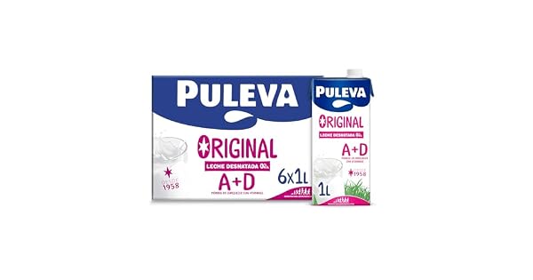 Puleva Original Leche Desnatada con Vitaminas A y D Sin Gluten 6x1L