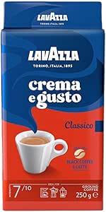Lavazza, Crema e Gusto Classico, Natural Ground Coffee, Ideal for Italian, Filter and French Coffee Maker, with Aromatic Notes of Spices, Arabica and Robusta, Intensity 7, Dark Roast, 250 g