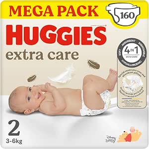 Huggies Extra Care Newborn Diapers with Disney Designs Size 2 (3-6 kg) 160 Nappies with Soft Pads and 2 Absorbent Zones