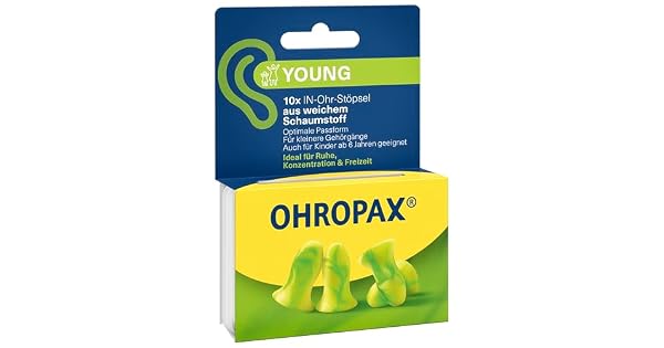 OHROPAX Young Tapones para los odos  para odos con conductos auditivos ms pequeos  Tapones INEAR de espuma suave  Aislamiento acstico SNR 35 dB  Ideal para descanso concentracin y tiempo