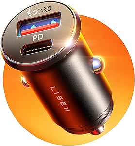 LISEN Car Charger Cigarette Lighter Quick Charge USB C 69W, Flash of the Day Electronic Accessories Car Camper for iPhone 17 16 Xiaomi Samsung S26 BMW, Metal Cigarette Lighter Mobile Car 12/24V Technological Gadgets
