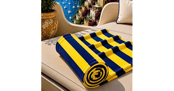 PETTI ARTIGIANI ITALIANI  Toalla de Playa de Microfibra Toalla para la Playa o la Piscina Toalla para Tumbona Grande 90 x 180 cm Rayas Azul elctrico y Amarillas