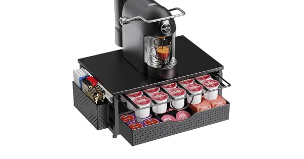 Soporte para tazas K soporte para cpsulas de caf con cajn de almacenamiento deslizante de 2 niveles y 1 cesta colgante para 51 cpsulas grandes o 73 pequeas accesorios organizadores de estacin